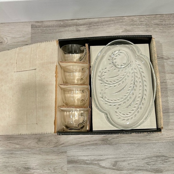 Vintage 1950s 8pc Federal Glass Homestead Snack Set Cups Plates Original Box - Picture 2 of 10